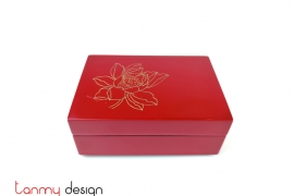 Red rectangle lacquer box engraved lotus